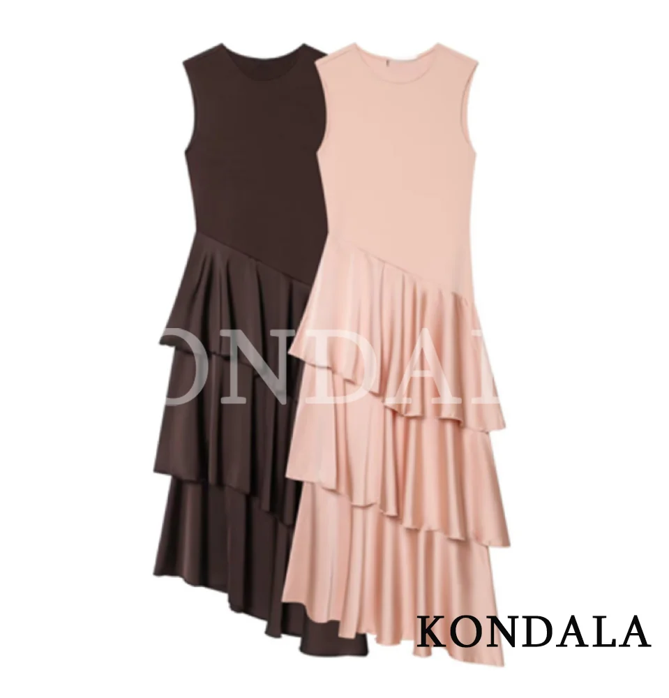 Elegantes Damenkleid mit Rüschensaum KONDALA 2026 Sommer Trendiges Dinner-Chic Midikleid Lässiges Asymmetrisches Ärmelloses Kleid