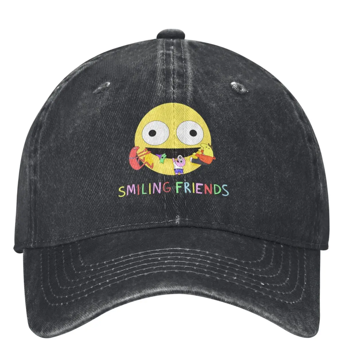 

Cartoon Smiling Friends Logo Denim Baseball Cap Hunting Camping Trucker Hat Spring Couple Women Trendy Sunscreen Baseball Caps