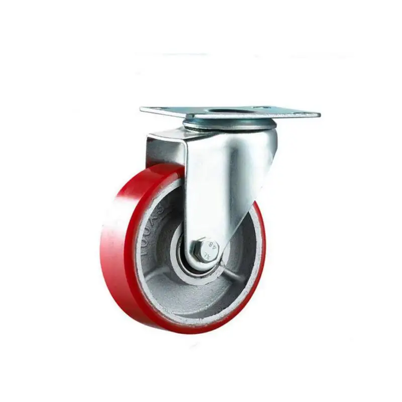 

1 Pcs Packing 4-inch Medium-sized Plane Iron Core Pu Universal Wheel Diameter 100mm Red Mute Polyurethane Caster