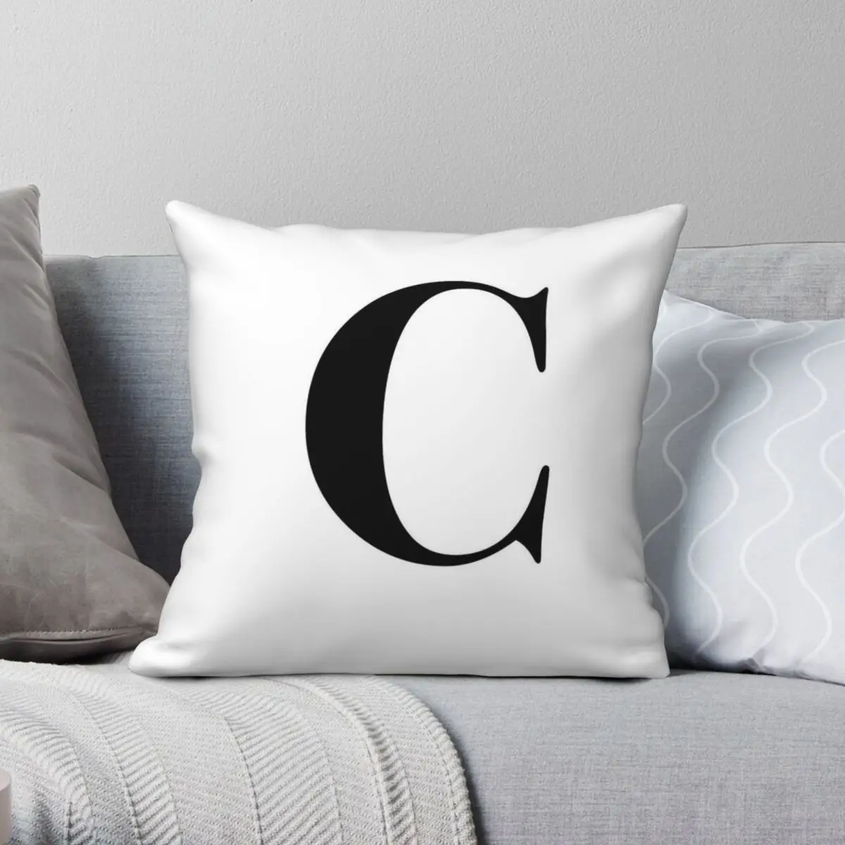 Letter C Name Initial Pillowcase Polyester Linen Velvet Creative Zip Decor Pillow Case Home Cushion Cover