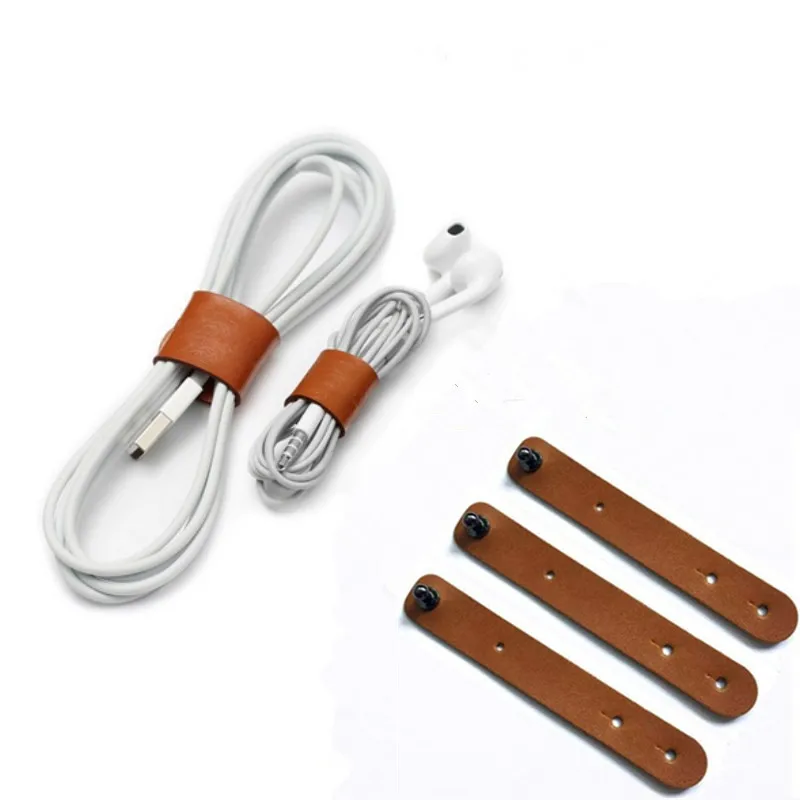 3Pcs PU Leather Cable Ties Earphone Line Wire management Cable Winder Portable Compact Cord Organizer Tools