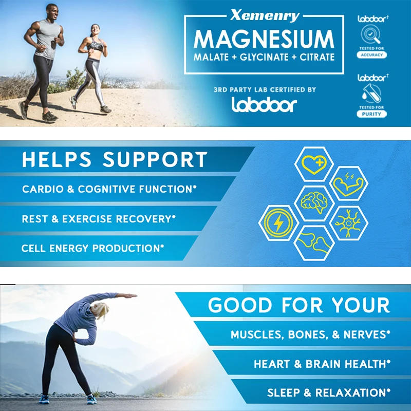 Triple Magnesium Complex Supplement - Contains Magnesium Glycine, Malic Acid, and Citrate To Relax Muscles and Improve Sleep