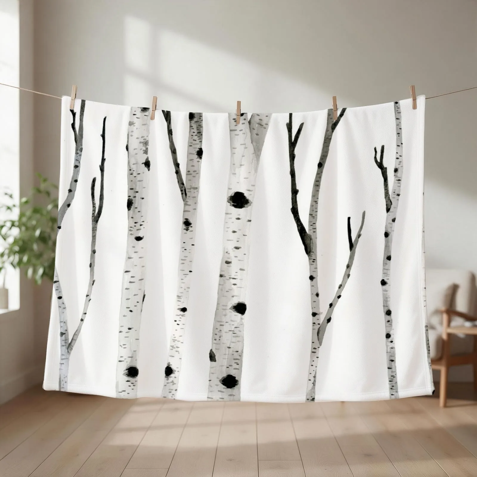 Ink Birch Trees Throw Blanket couch cozy soft plush fuzzy picnic outdoor blanket