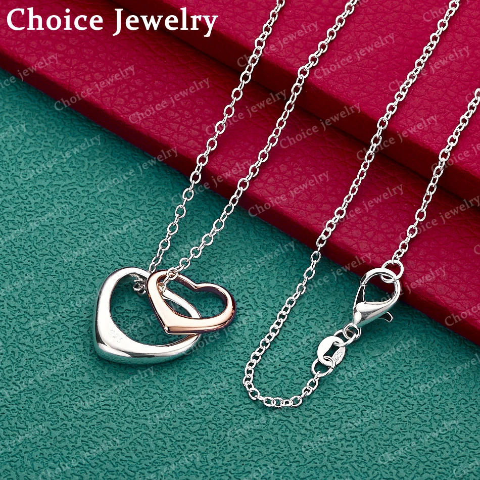 

40-75cm 925 Sterling Silver Double Love Pendant Necklace For Women Anniversary Gift Popular Wild Fashion Romantic Jewelry