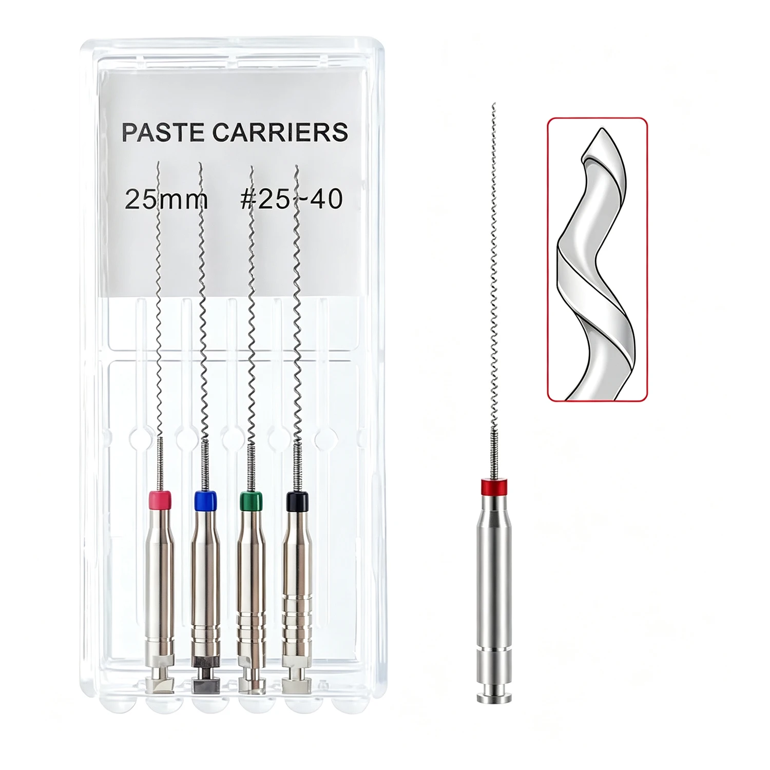 4Pcs/Box WELLCK 21/25mm Dental Rotary Paste Carriers Spiral Filler Lentulo Assorted Engine Filling Paste Dentistry Tool