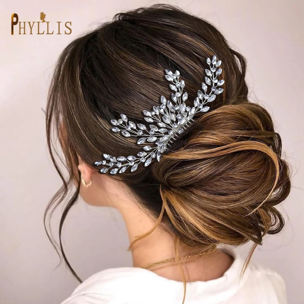 A487 Zilveren Kleur Strass Bruiloft Haar Kammen Bruid Hoofddeksel Kristal Bruids Haar Ornamenten Handgemaakte Vrouwen Haarbanden Tiara