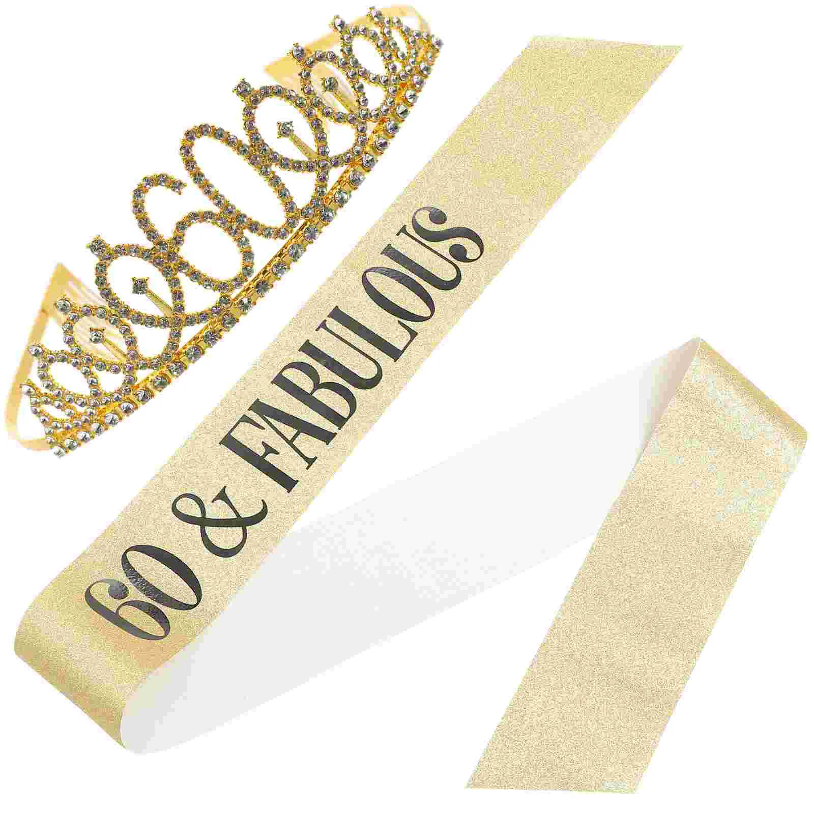 

60th Birthday Decor Crown Decorative Sash Set Crowns for Women Gold Dust Stretch Miss