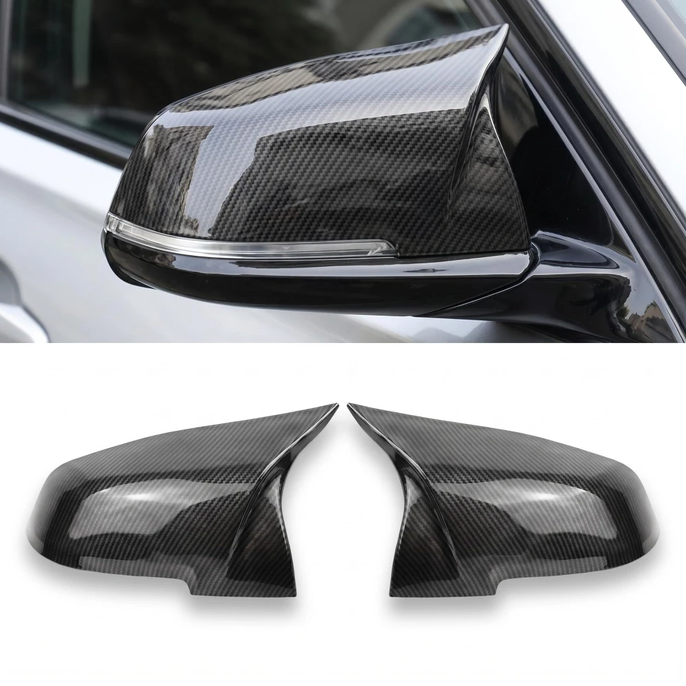 Car 1 Pair Horn‑Style Carbon Fiber Side Mirror Cover Caps For BMW F30 Rearview Door Mirror Shell Trim Accessories