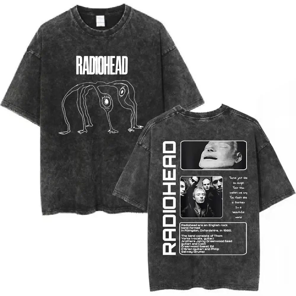 ヴィンテージウォッシュドロックバンド ラジオヘッド オール・ディス・ラジオ・バット・ノー・ヘッド アルバムカバー Tシャツ メンズファッション ヒップホップ カジュアル オーバーサイズTシャツ