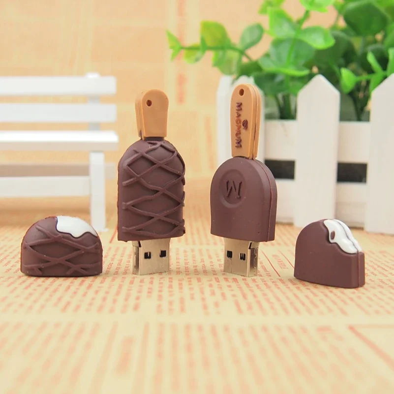 Unidades Flash USB CLE de helado de dibujos animados, unidad de bolígrafo de Chocolate de 128GB con llavero gratis, memoria de 64GB, 8GB, regalos para niños