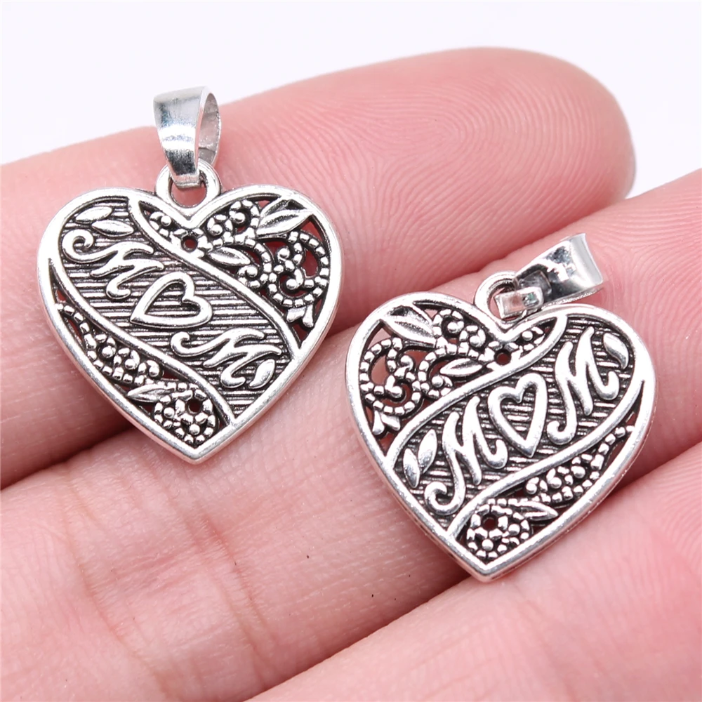 

Wholesale 100pcs/bag Charms Wholesale 18x18mm Mom Heart Charms Antique Silver Color For Jewelry Making DIY Jewelry Findings