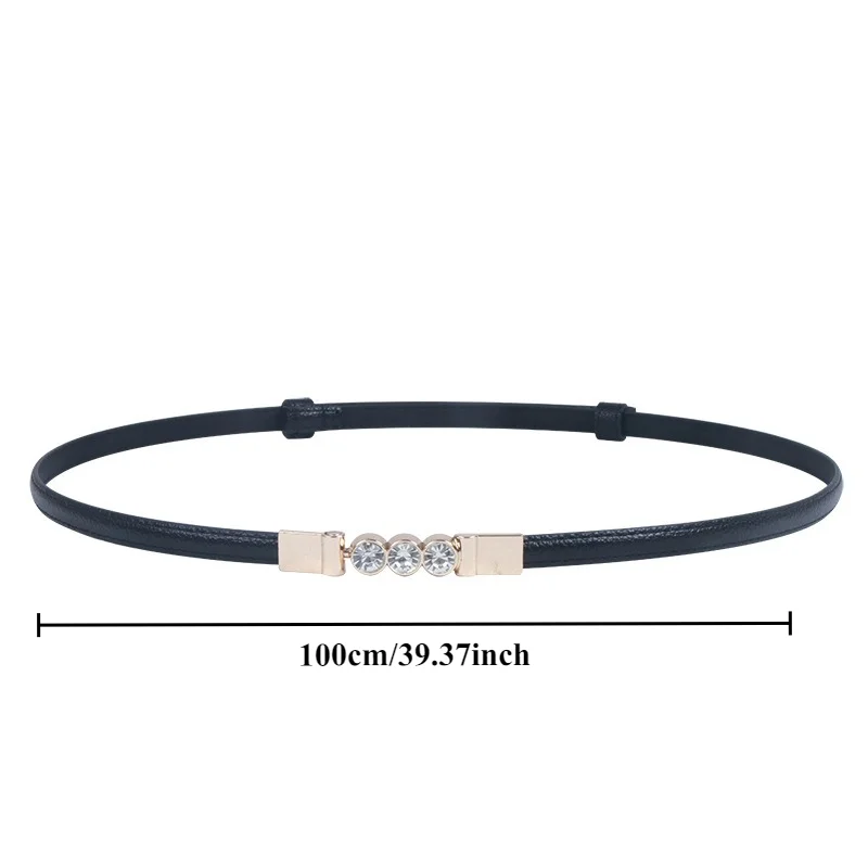 Korean-Style Fashionable Women's Black Rhinestone Double-Buckle Slim Belt Versatile and Minimalist for Dresses Suits and Jeans