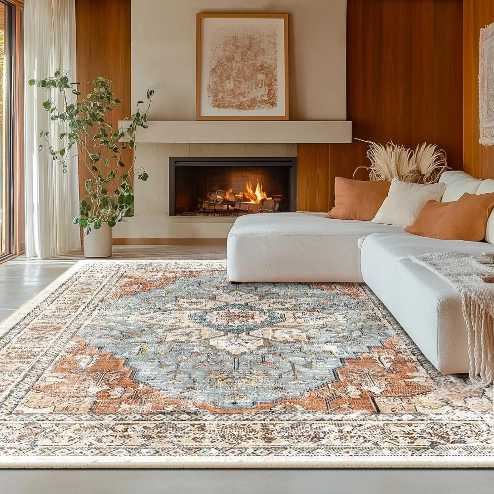 

BESTSWEETIE 8x10 Area Rug Washable Rugs for Living Room, No Pile Boho Carpet for Entryway Bedroom Dinning Room, Vintage Carpet P