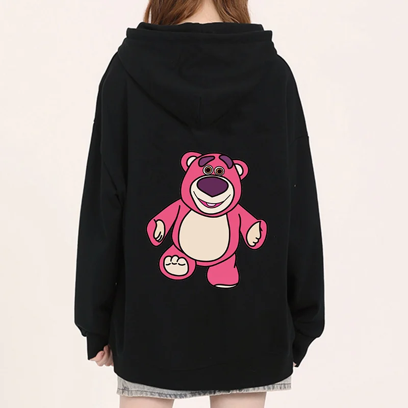 Disney Cartoon Bear Strawberry Bear Printed Hoodie for Men and Women Couples Cartoon Bear Leisure Sports Street Hoodie