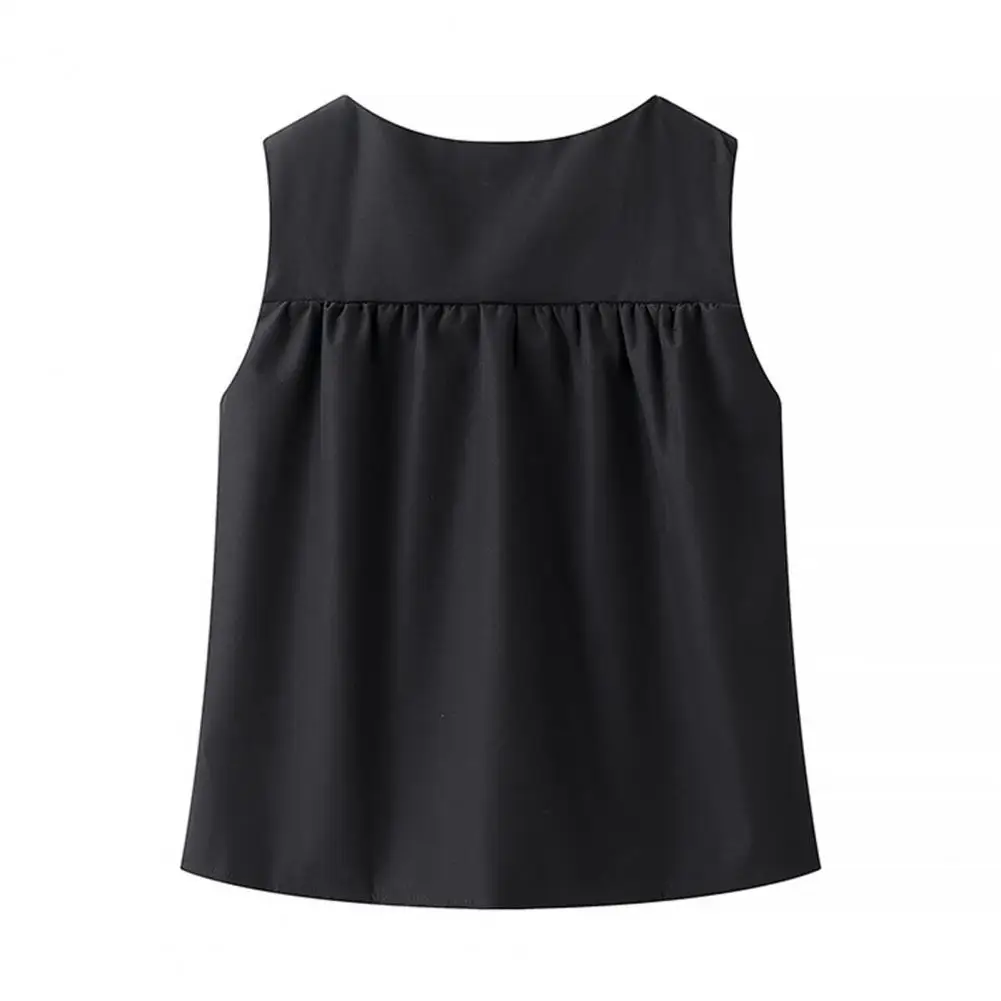 

Midi Shirt Stylish Women's Sleeveless Tank Tops with Pleated Detailing Loose Fit Round Neck Vest for Casual Commuter Style Solid