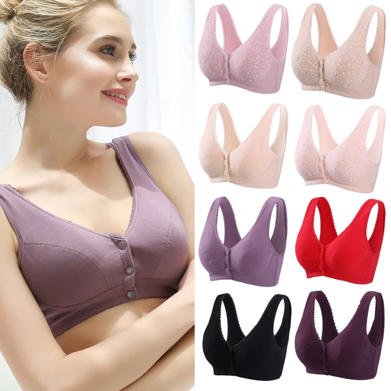 Plus Size Front Closure Vest Brassiere Widened Shoulder Straps Bras For Women Soft Comfort Underwear Cotton Female Intimates