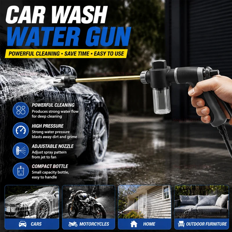 High Pressure Car Wash Water Gun Auto Home Garden Cleaning Tools Lightweight Portable Water Cannon for Car Exterior Cleaning