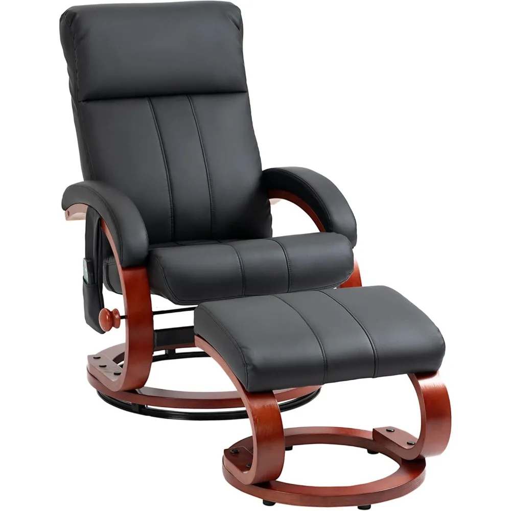 Swivel Recliner Chair w/Ottoman, Electric Faux Leather Recliner w/10 Vibration Points & 5 Massage Mode, Wood Base & Side Pocket