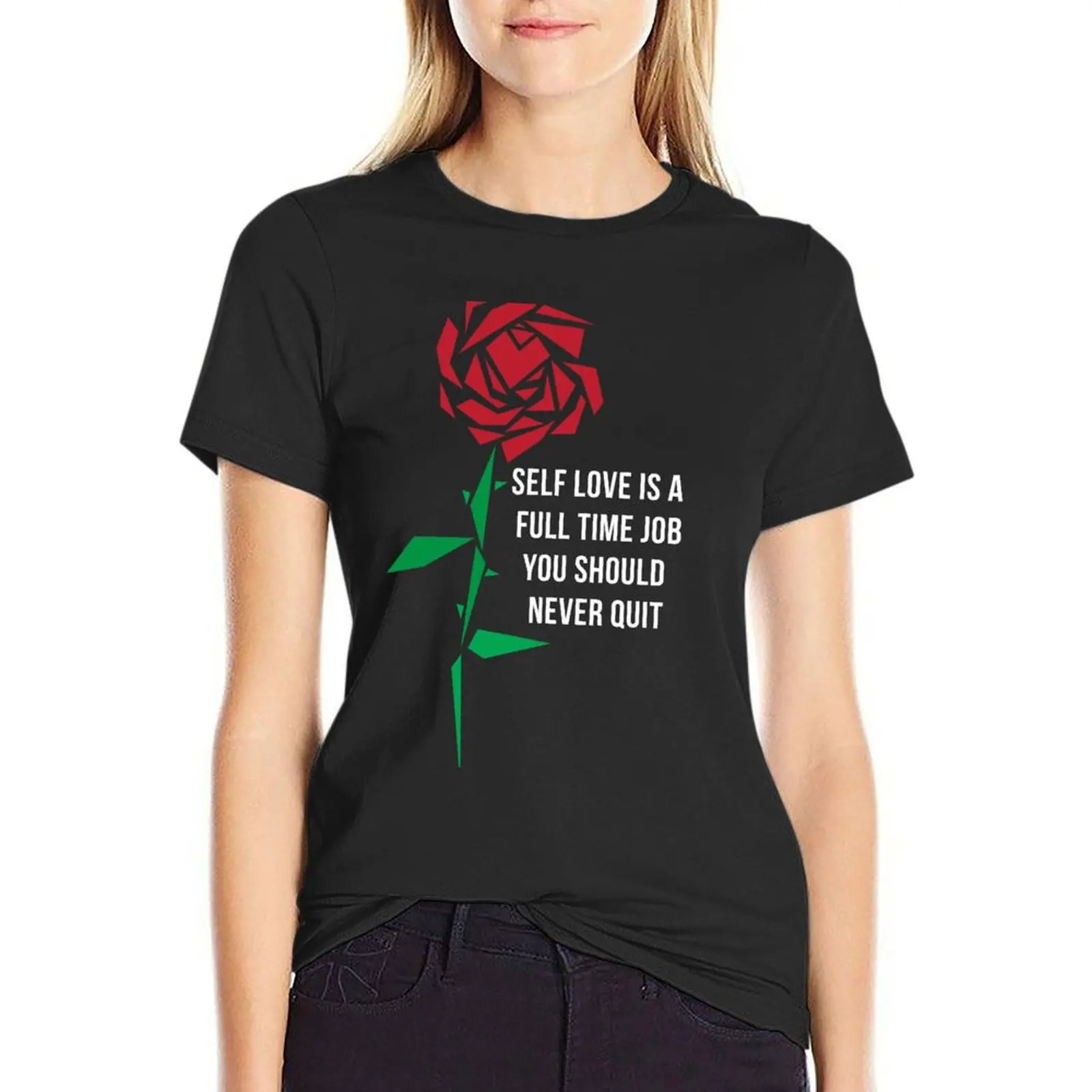 Auto amor rosa t-shirt para mulheres, roupas estéticas, tops engraçados plus size, camiseta branca, vestido sexy