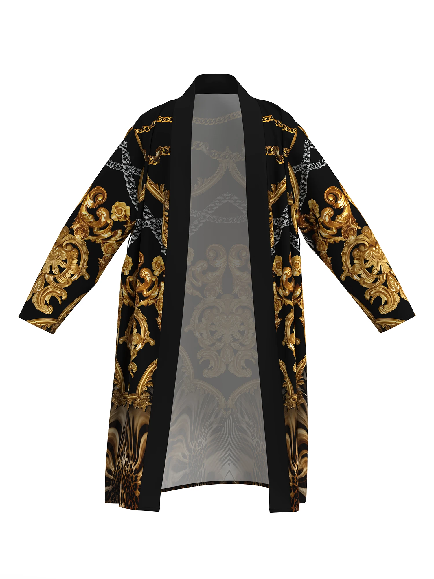 3D digital printing European aristocratic pattern comfortable skin-friendly nightgown men's long-sleeved thin bathrobe home fun