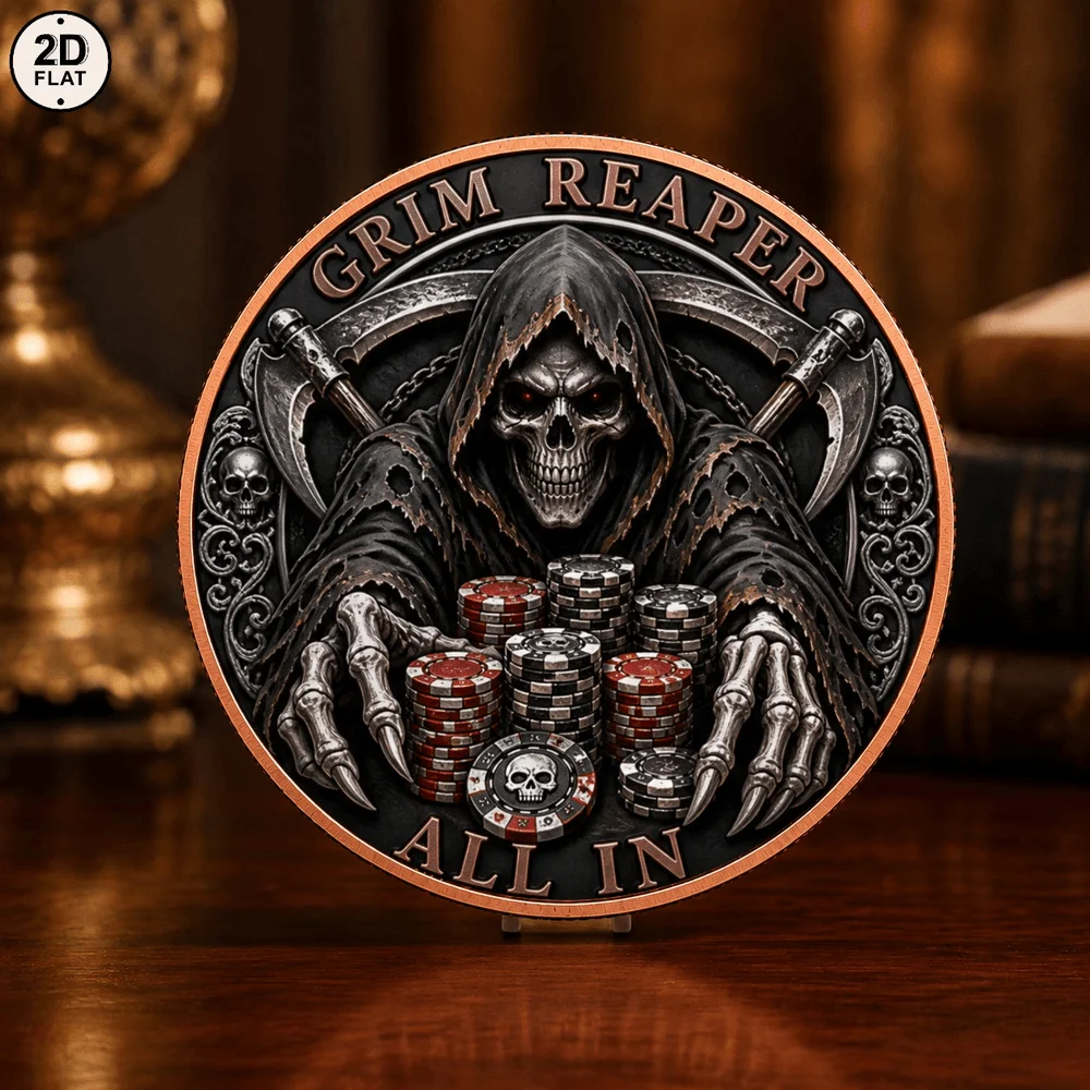 1pc Grim Reaper All In Poker Chips Commemorative Coin 1oz .999 Fine Copper Coin Gothic Casino Collectible Souvenir Gifts