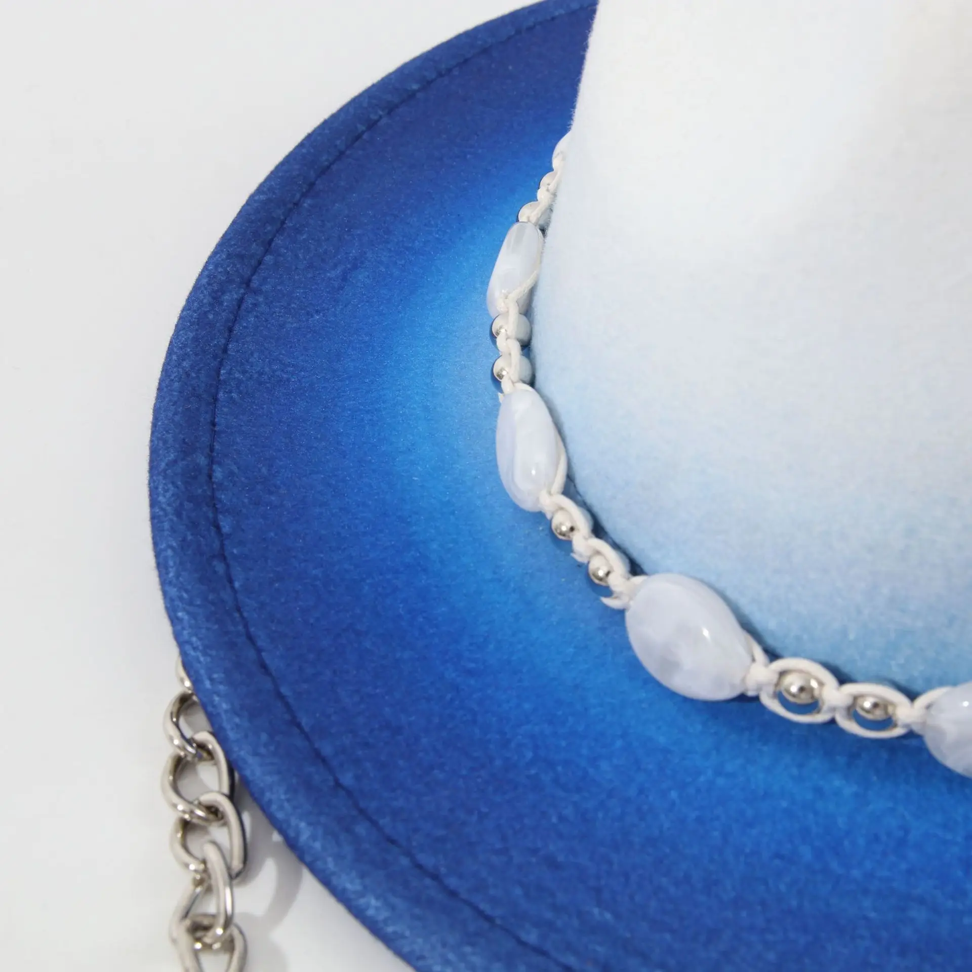 Blue Fedoras Hats With Meta Chain For Women Designer Warm Hats Ladies Party Hat