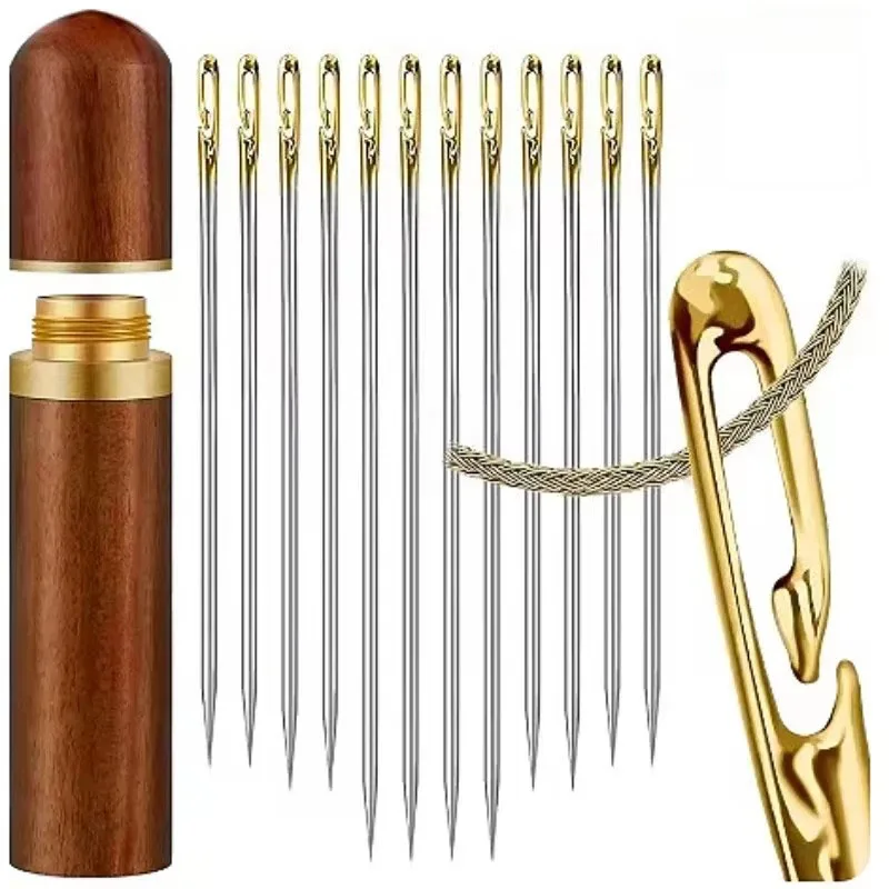 12-72Pcs Stainless Steel Blind Sewing Needles Elderly Big Hole Self Threading Needles Hand Sewing Embroidery Needle Accessories