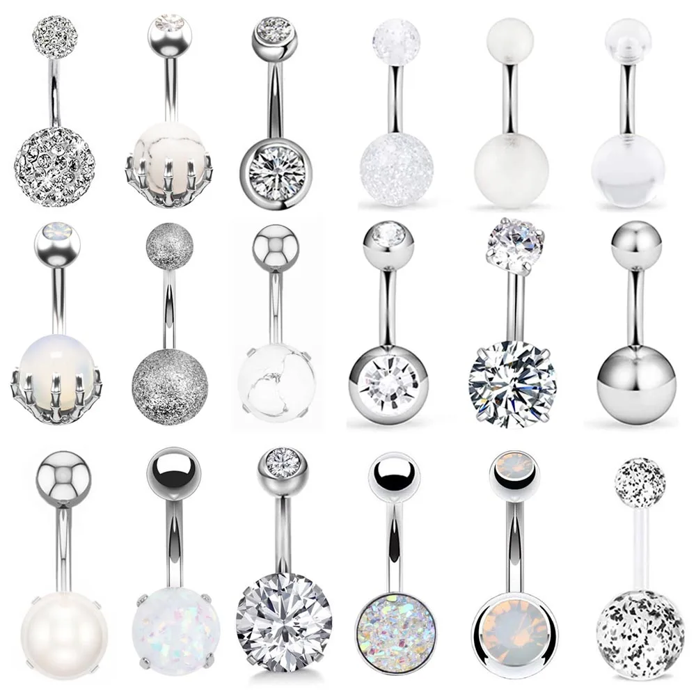 1pc 14G Belly Button Ring Navel Nombril Piercing Surgical Steel Ear Rings CZ Body Piercing Jewelry 10 Mm Bar For Women Piercing