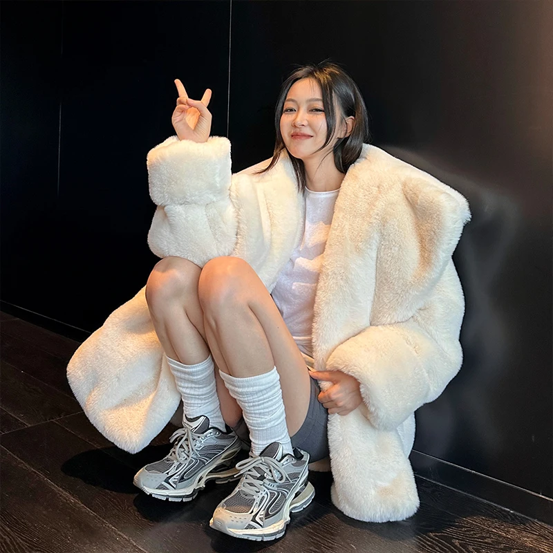 

Warm Milk White Soft Fufu Large Collar Fur Coat Sweet Sle Long Sve Regular Length Winter Outerwear Women's Faion