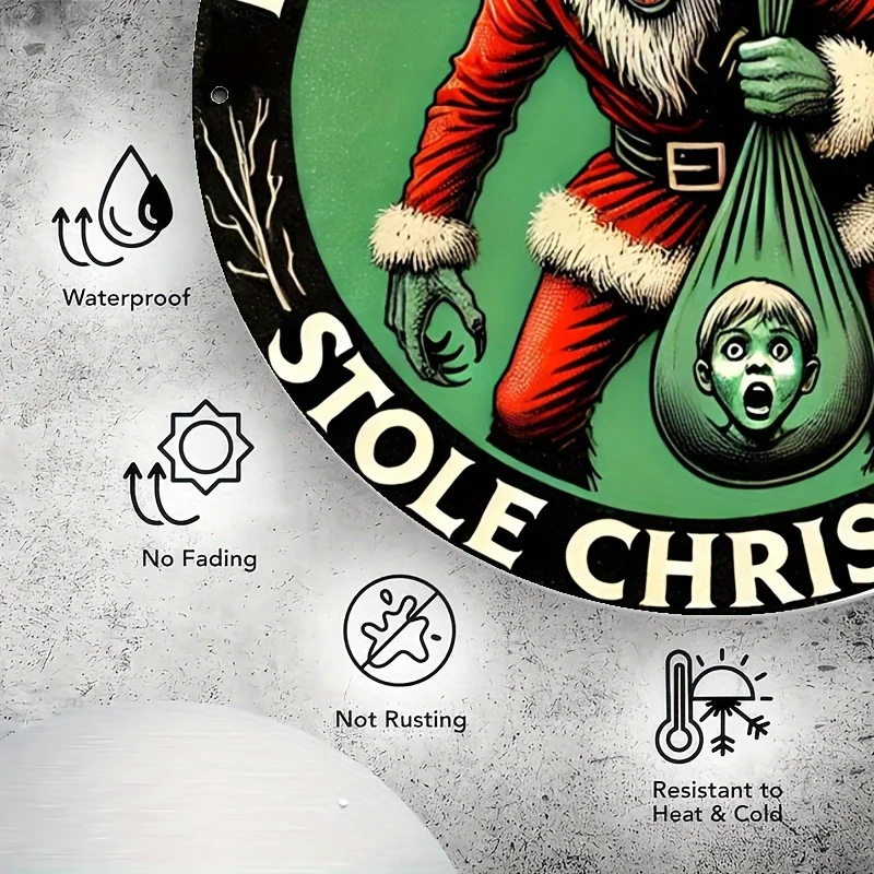 لافتة فنية جدارية من الألومنيوم 2D مسطحة، قطعة واحدة من Krampus، لوحة معدنية مستديرة مقاس 8 × 8 بوصة، مثبتة على الحائط، ديكور متين للمنزل والمكتب، داخلي