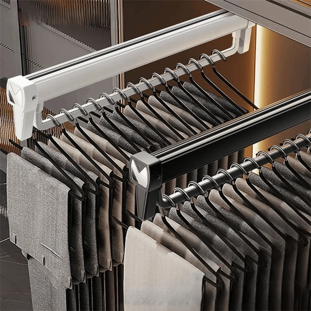 

Durable Heavy Duty Aluminum Alloy Pants Rack Hanging Extendable Trouser Storage Rack Space Saving Clothes Storage Rod Wardrobe