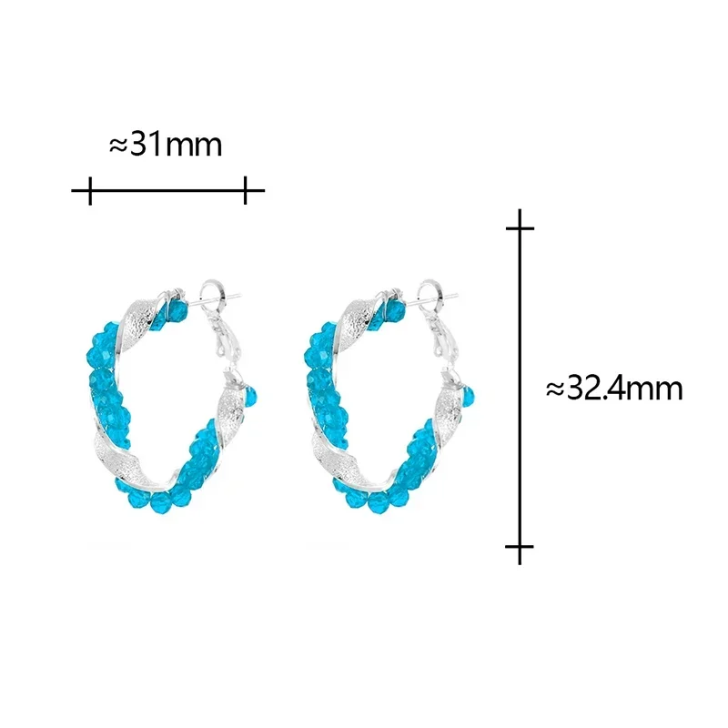 

Real 925 Sterling Silver Crystal Bead Twisted Wrap Square Hoop Earrings for Women Trendy Fine Jewelry Minimalist Accessories