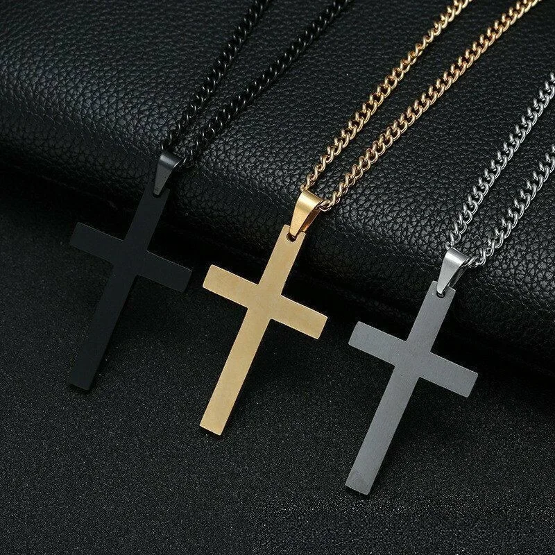 Fashion Stainless Steel Cross Pendant Necklace For Women Men Link Chain Charm Necklace Cool Boys Girls Punk Hip Hop Jewelry Gift