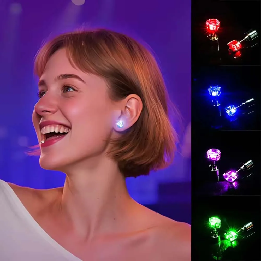 2 Stück Bunte LED Leuchtende Ohrstecker Quadratische Zirkon-Ohrringe für Männer und Frauen Bar Rave Hochzeit Party Ohrschmuck Leuchtende Ohrringe