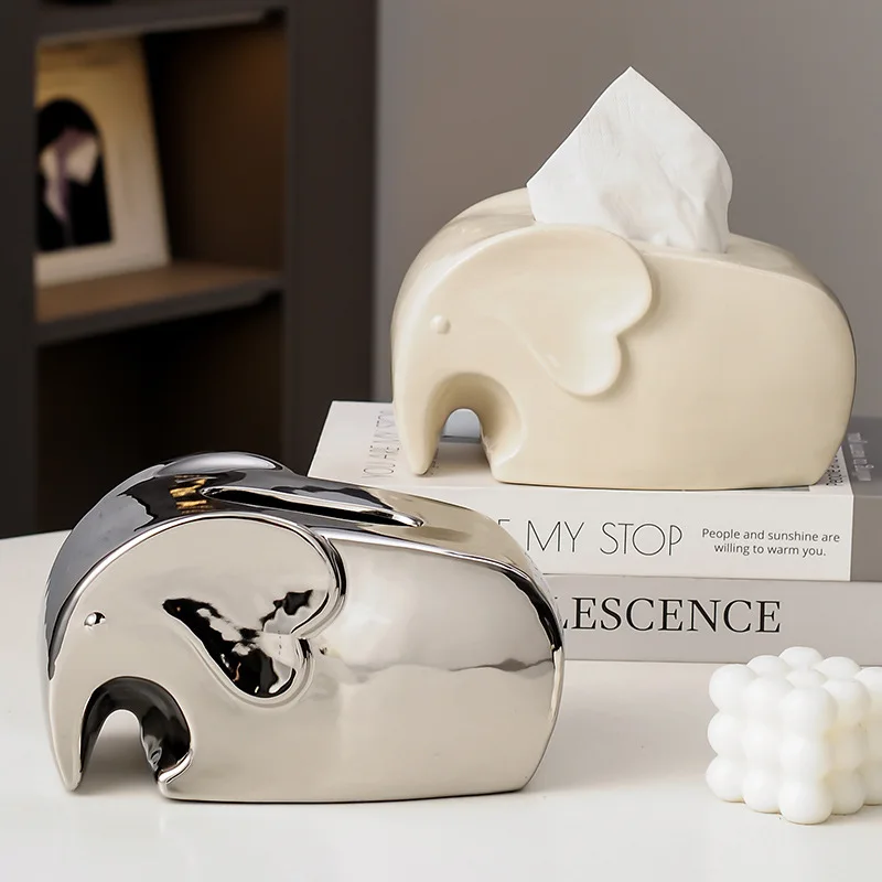 New Ceramic Elephant Tissue Box Stylish High End Napkin Holder For Living Room Coffee Table Home Use Aesthetic Decor Ornament