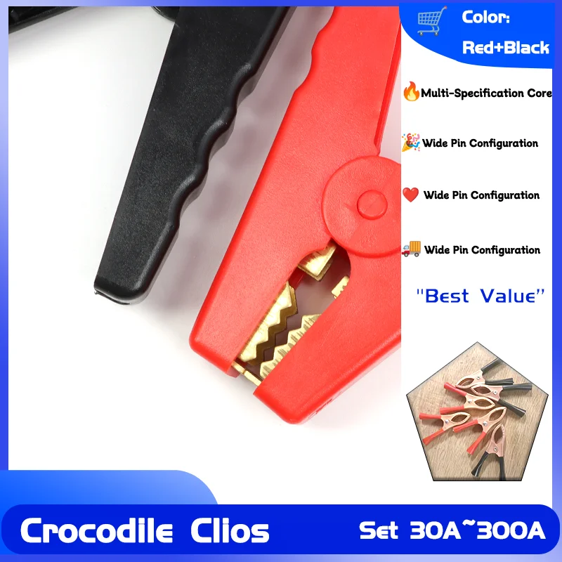 

Set Connector 30A~300A 1-5Pairs Black+Red Battery Clip Copper Crocodile Clips for Car Caravan Van Batteries Test Lead Plug Power