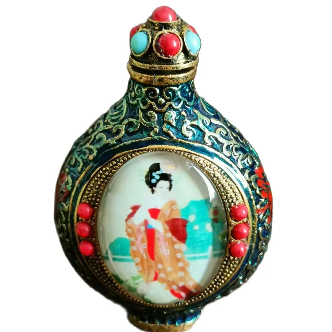 vintage old Beijing chinese cloisonne snuff bottle enamel snuffbox antique painted women snuffbox peking fine gift hobby collect