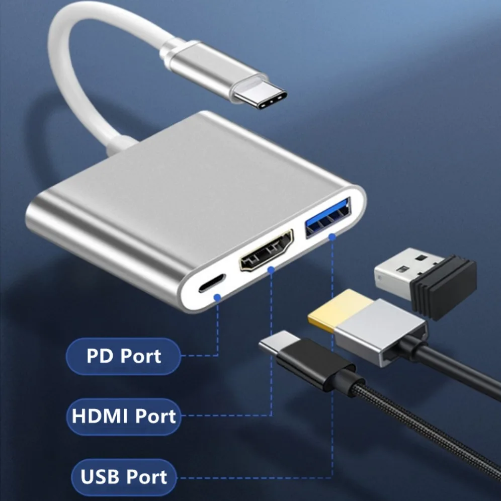 3 in 1 USB C zu HDMI-kompatibel/USB/PD Lade Konverter Typ C Adapter Hub für Samsung Huawei Xiaomi Laptop Macbook Adapter