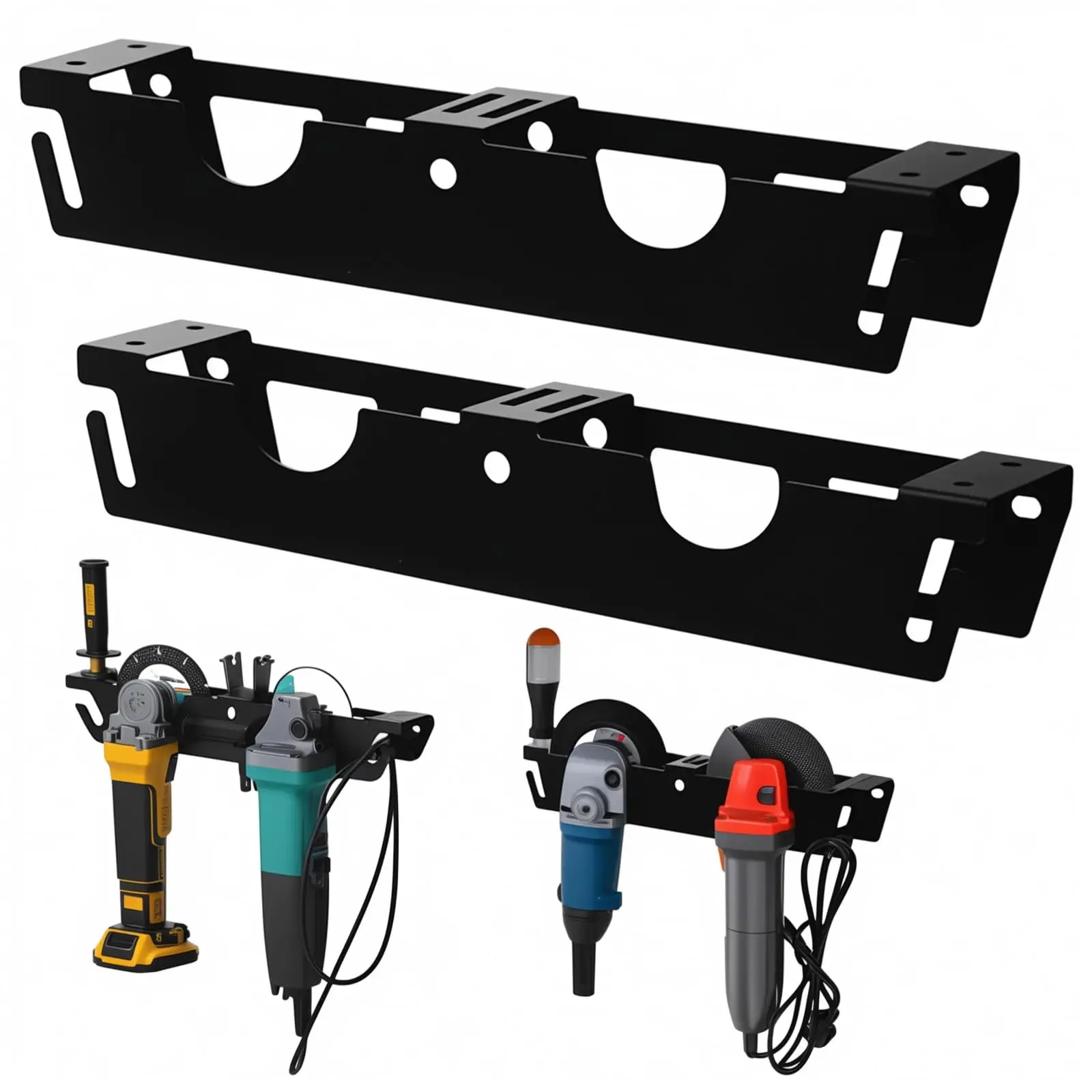 Angle Grinder Holder 2 Bay Angle Grinder Rack/Stand Storage Rack Cord Hanger Wall Mount Bracket for Cutters Polishers Workspace