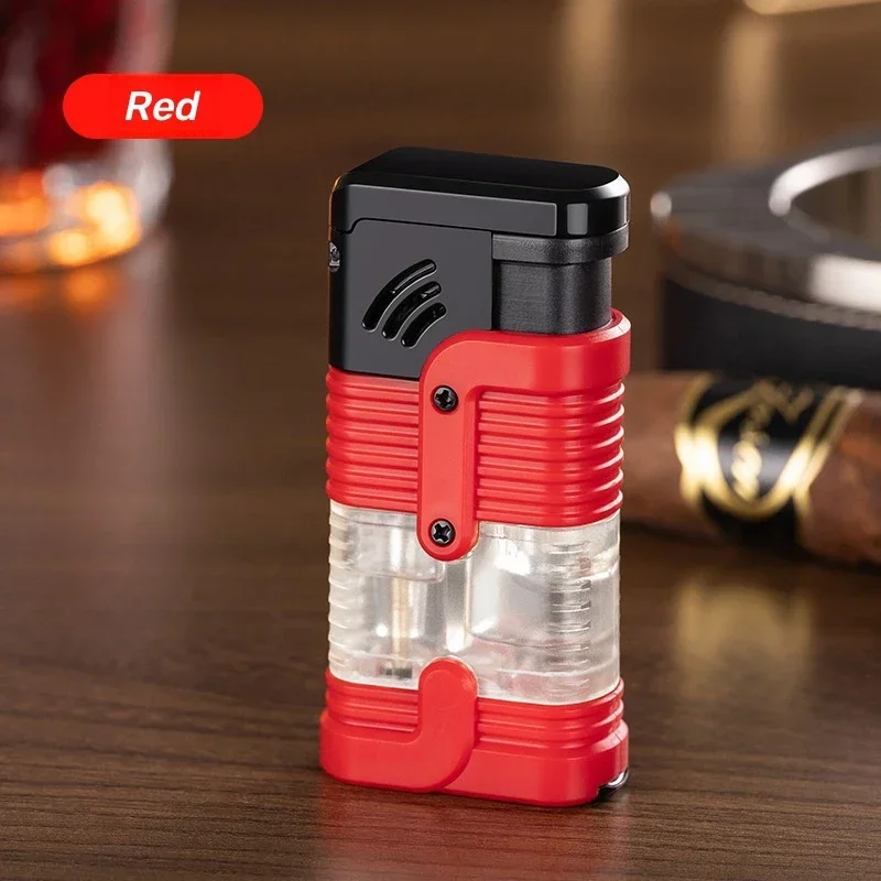 Windproof Three Flame Inflatable Lighter Butane Gas Lighter Outdoor Convenient Igniter with Cigar Knife Men's Gift