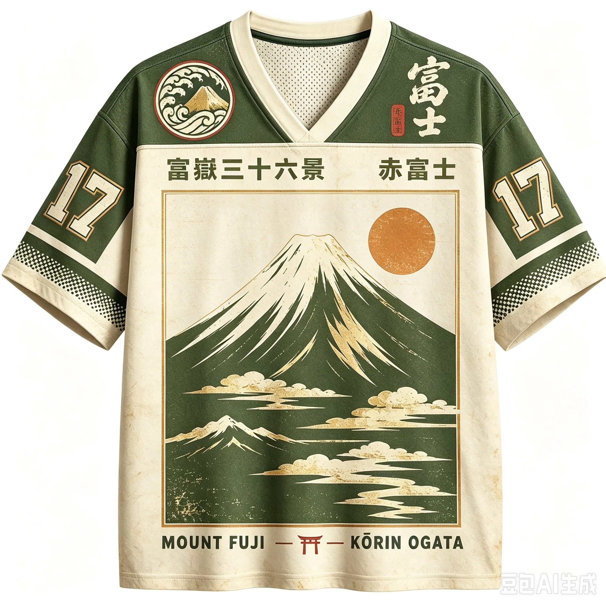 Retro Japanese Ukiyo‑e Art Mount Graphic V‑Neck Tee Unisex Kanji Print Harajuku Y2K Street Fashion Loose Short‑Sleeve Shirt