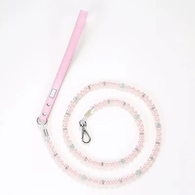 Luxury Imitation Pearls Diamond Ball Pet Dog Chain Leash  Walking Jogging Leads Leashes For Small Medium Size Dog Cat Lead