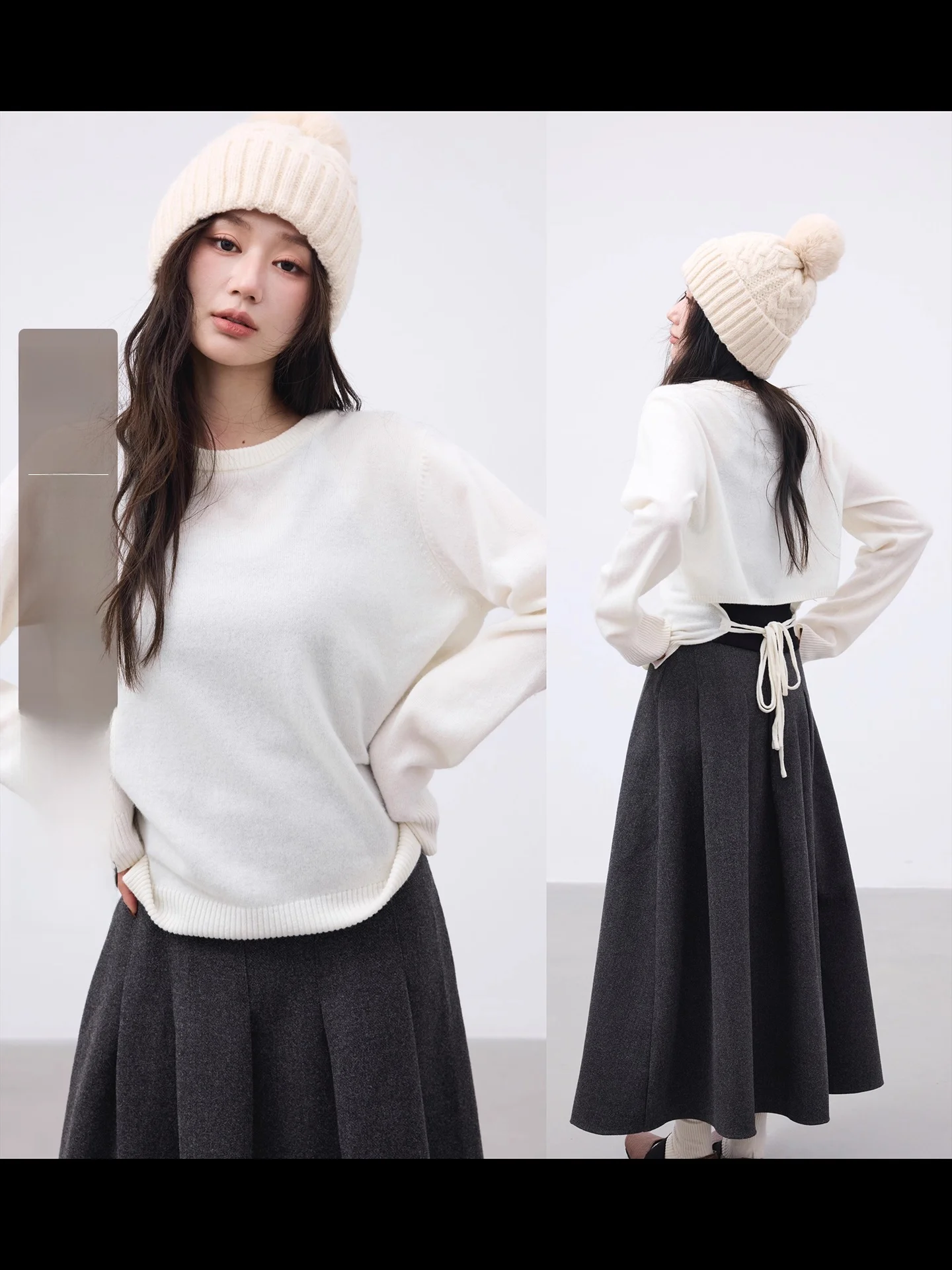 

Camelux Knitted Woolen Sweater Beautiful Girl Sle Bow-Tie Design Full Wool Soft Warm Long Sve round Ne Top for Women