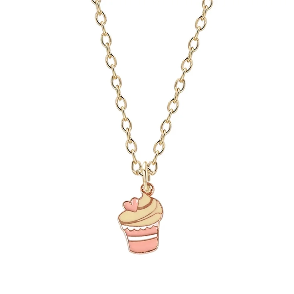 DIY Cartoon Ice Cream Necklace For Women Cute Heart Cone Pendant Necklace Girls Kids Jewelry Accessories Xmas Party Gifts