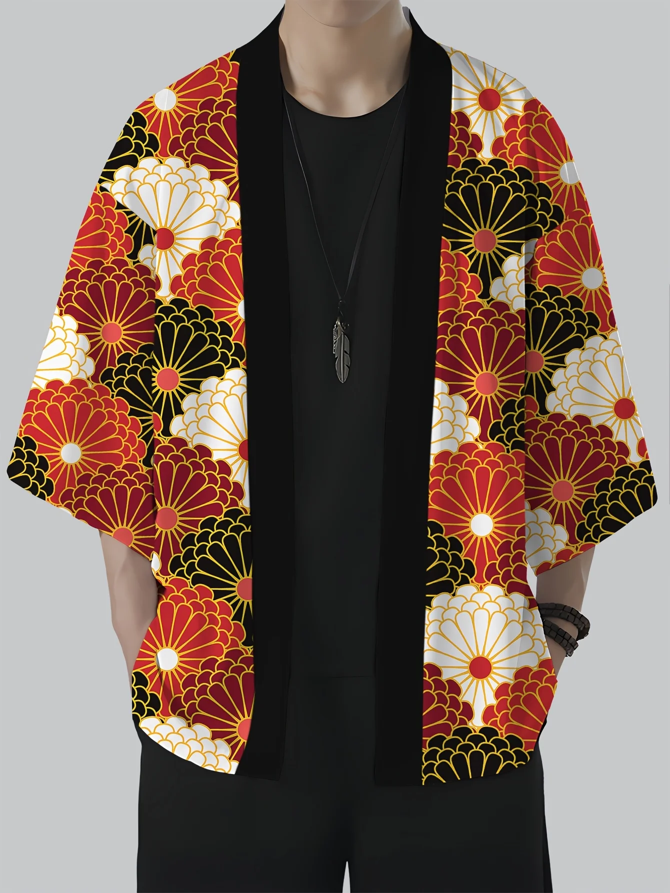 

Men's Floral Print Loose-Fit Kimono Daily Wear Men's Japanese Kimono Traditional Japanese Relief Culture Mens Cape Kimono Style