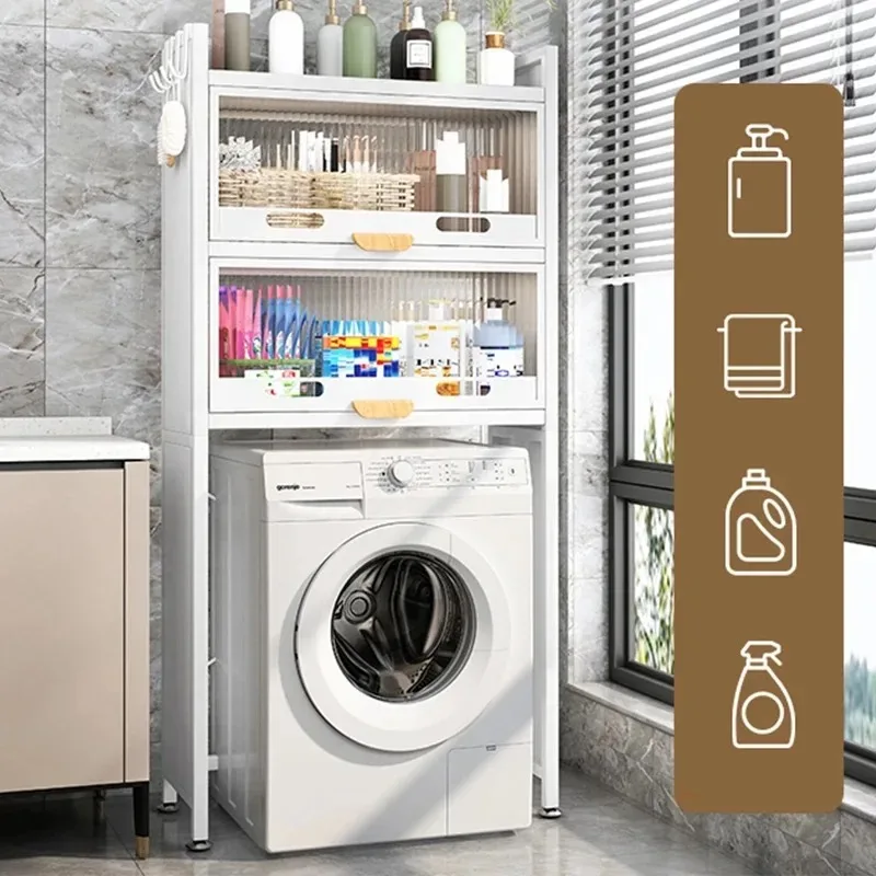 

With Cabinet Door Bathroom Cabinet Foldable Washing Machine Organiser Storage Rack Metal Above Shelf Over The Toilet Rack
