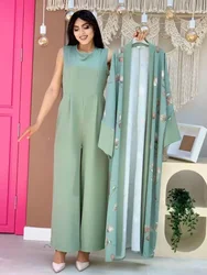 Ramadan Eid Abaya Kimono and Jumpsuit Matching 2 Piece Sets Muslim Hijab Dress Turkey Abayas for Women Dubai Kaftan Islam Outfit