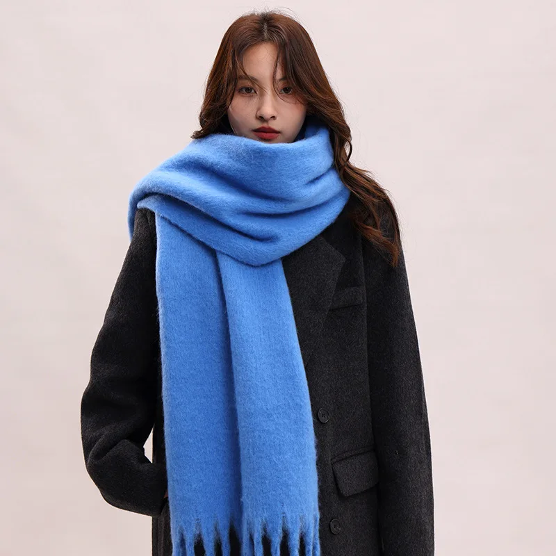 Macaron Color Mohair Large Scarf Winter Solid Color Fluffy Warm Shawl Wrap Windproof Cold‑Resistant Neck Cover for Women