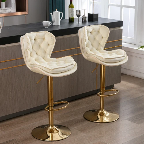 2-Piece modern lightweight bar stool, chrome pedals, rotating, height adjustable, mechanical lift, velvet material