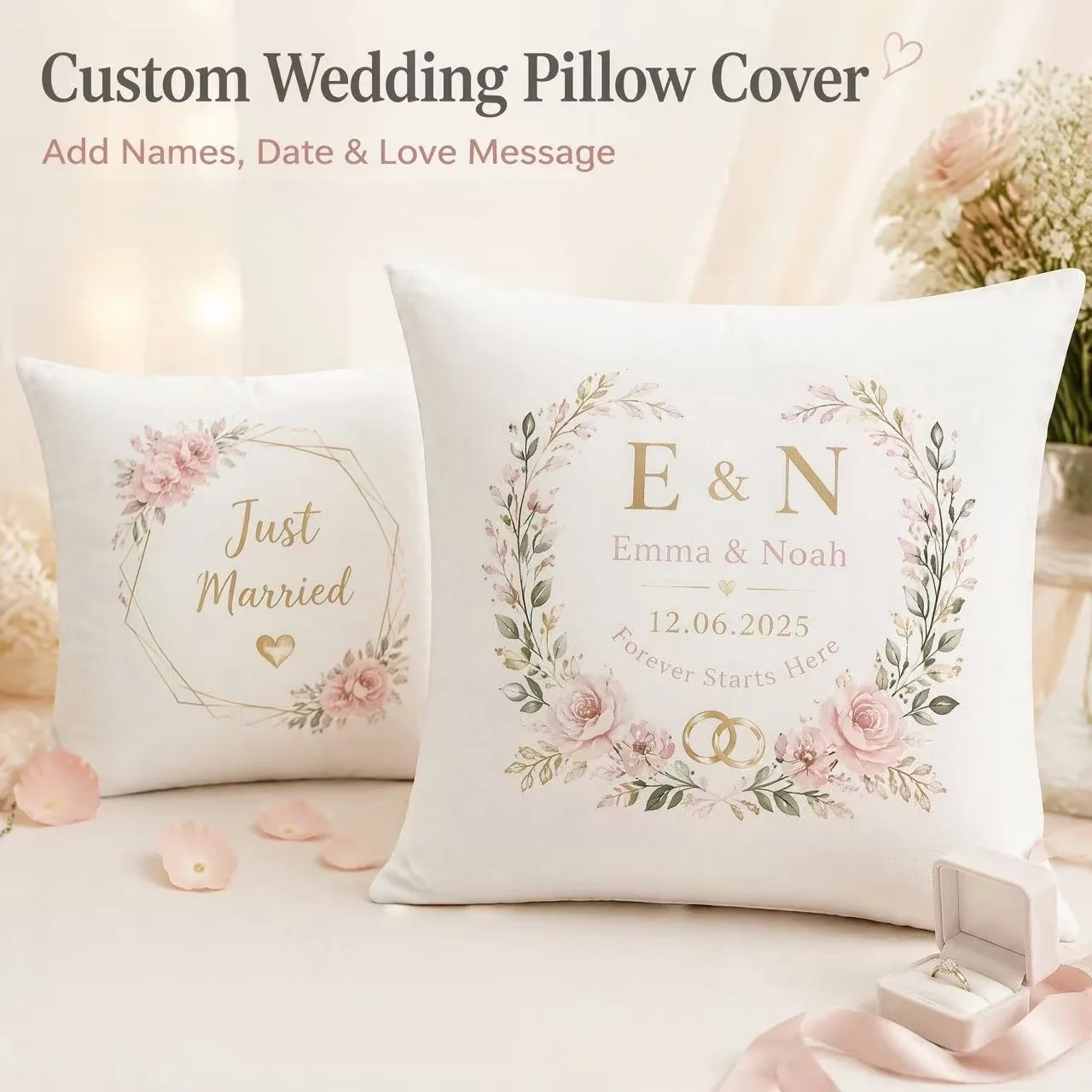 Custom Wedding Pillow Cover Personalized Couple Names Date Cushion Cover Romantic Gift Engagement Anniversary Home Decor Pillowc